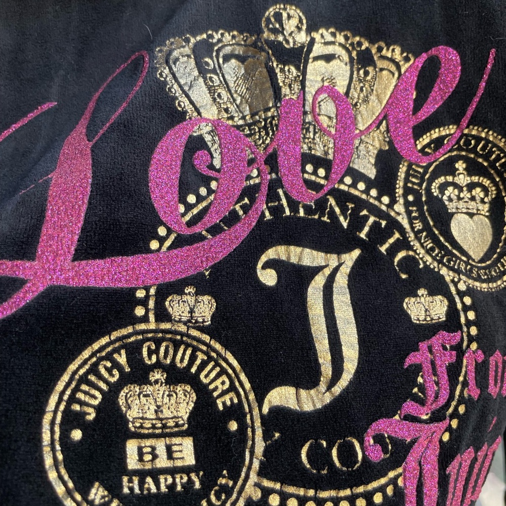 Juicy Couture 2012 velour Black full zip Hoodie with Pink glittery Logo - Picture 5 of 15